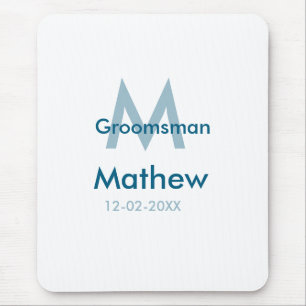 Navy blue groomsman name letter date masculine per mouse mat