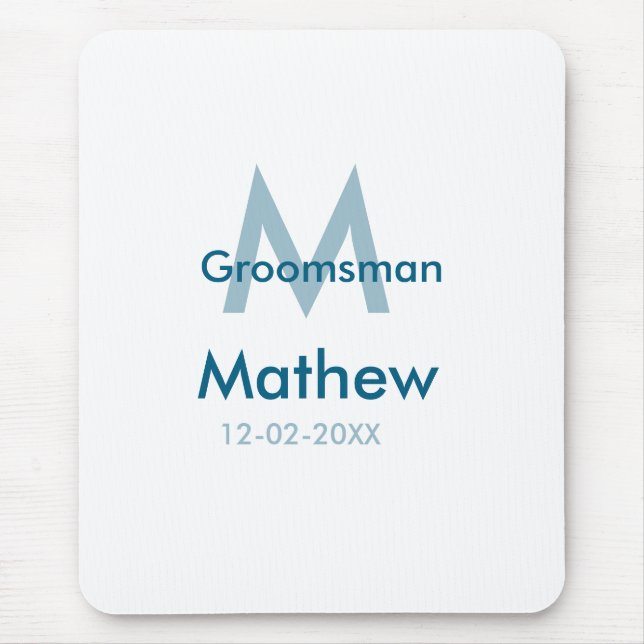 Navy blue groomsman name letter date masculine per mouse mat (Front)