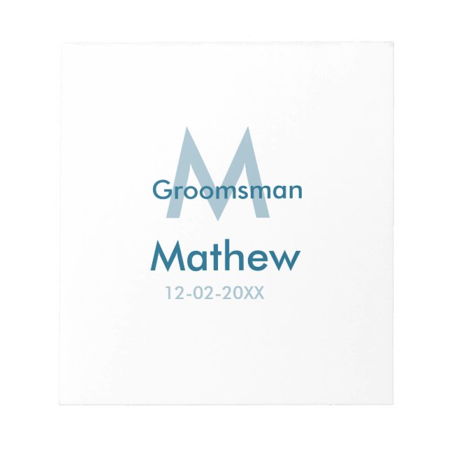 Navy blue groomsman name letter date masculine per notepad (Front)