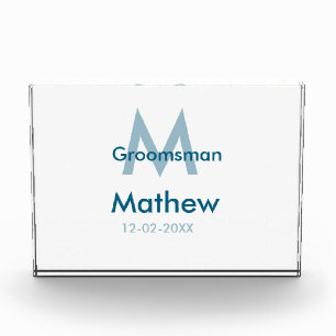 Navy blue groomsman name letter date masculine per photo block