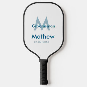 Navy blue groomsman name letter date masculine per pickleball paddle