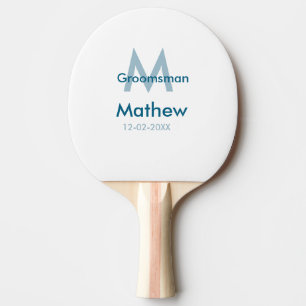 Navy blue groomsman name letter date masculine per ping pong paddle