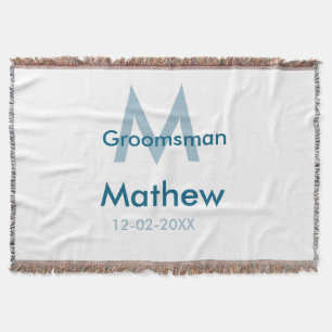 Navy blue groomsman name letter date masculine per throw blanket