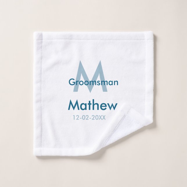 Navy blue groomsman name letter date masculine per wash cloth (Wash Cloth)