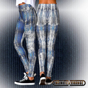 Navy Blue Grunge Denim Texture   Leggings