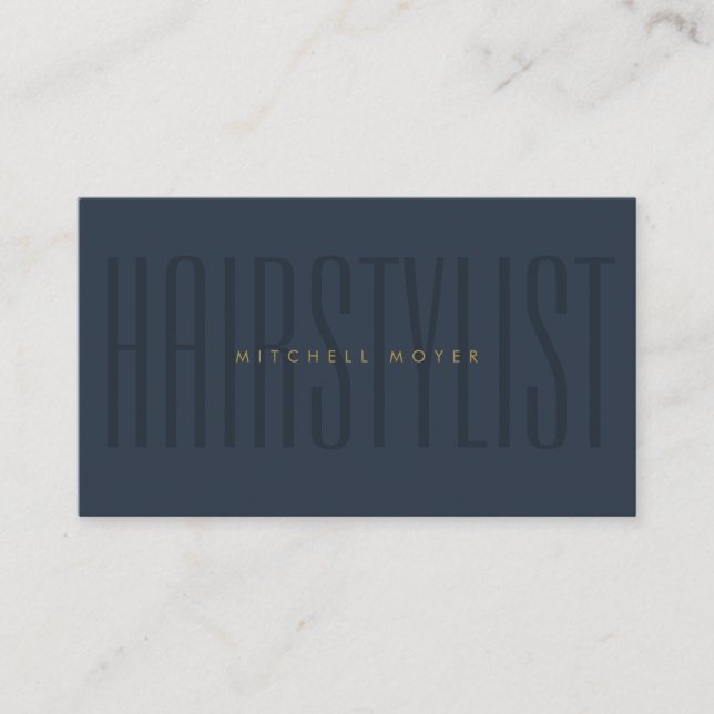 Navy Blue Hair Stylist Typography Minimalist  Business Card (Front)