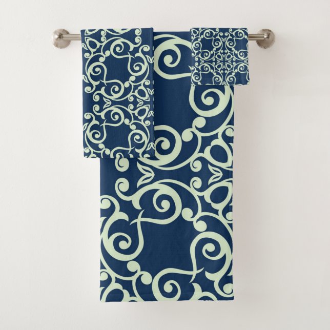 NAVY BLUE HAMPTONS STYLE BATHROOM TOWEL SET (Insitu)