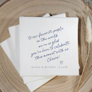 Navy Blue Handwritten Love Note Style Wedding Napkin