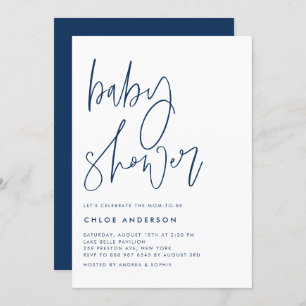 Navy Blue Handwritten Script Baby Shower Invitation