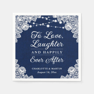 Navy Blue Happily Ever After Wedding Napkins