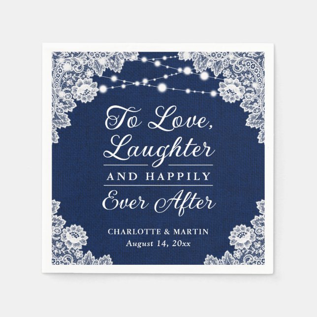 Navy Blue Happily Ever After Wedding Napkins (Front)