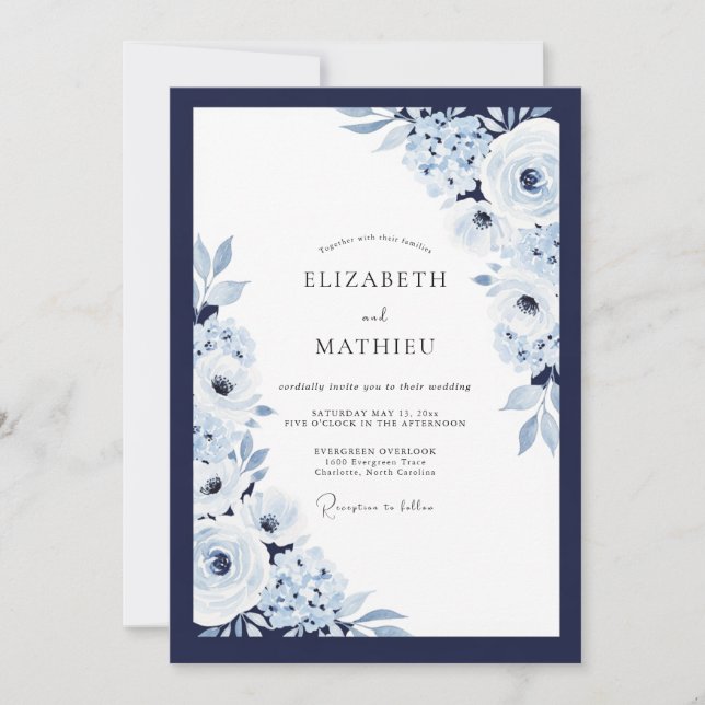 Navy Blue Harmonious Winter Wedding Invitation (Front)