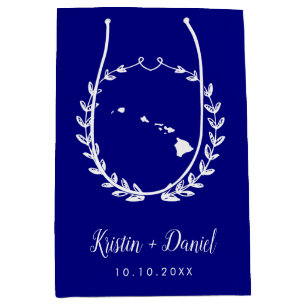 Navy Blue Hawaii Map Wedding Welcome Swag Medium Gift Bag