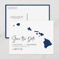 Navy Blue Hawaii State Map QR Code Save the Date