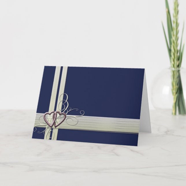 Navy blue heart design thank you card (Front)