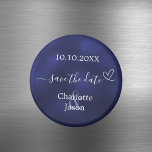 Navy blue heart wedding Save the Date Magnet<br><div class="desc">A Save the Date magnet for your wedding. A navy blue background,  white text. The blue colour is uneven. Decorated with a small heart. Personalise and add your names and wedding date.</div>