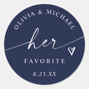 Navy Blue Her Favourite Script Wedding Treat Bag Classic Round Sticker