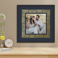 Navy Blue Herringbone Custom Photo Foil Art Print