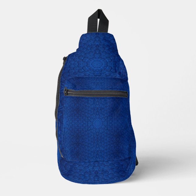 Navy blue hexagon pattern textured sling bag (Front)