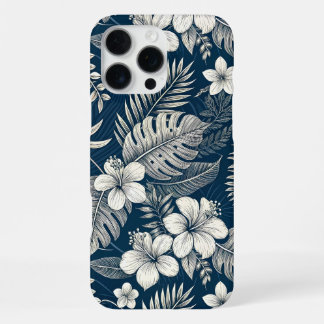 Navy Blue Hibiscus Monstera Tropical Botanical iPhone 16 Pro Max Case
