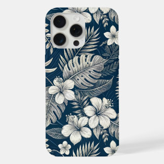 Navy Blue Hibiscus Monstera Tropical Botanical iPhone 15 Pro Max Case