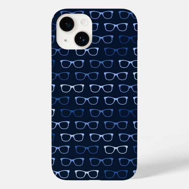 Navy Blue Hipster Glasses Pattern Geeky Case-Mate iPhone Case (Back)