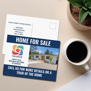 Navy Blue Home for Sale Real Estate Company Logo Postcard