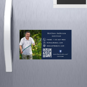 Navy blue home repairs photo QR code handyman Magnetic Business Card