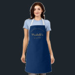 Navy Blue Homemade with love custom Name kitchen Apron<br><div class="desc">Navy blue,  white and gold kitchens are so elegant and modern,  this apron will match her style. Customise the name and watch her delight in receiving a thoughtful gift. Modern typography design.</div>