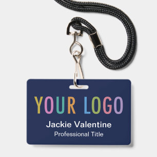 Navy Blue Horizontal Name Badge with Lanyard ID Badge
