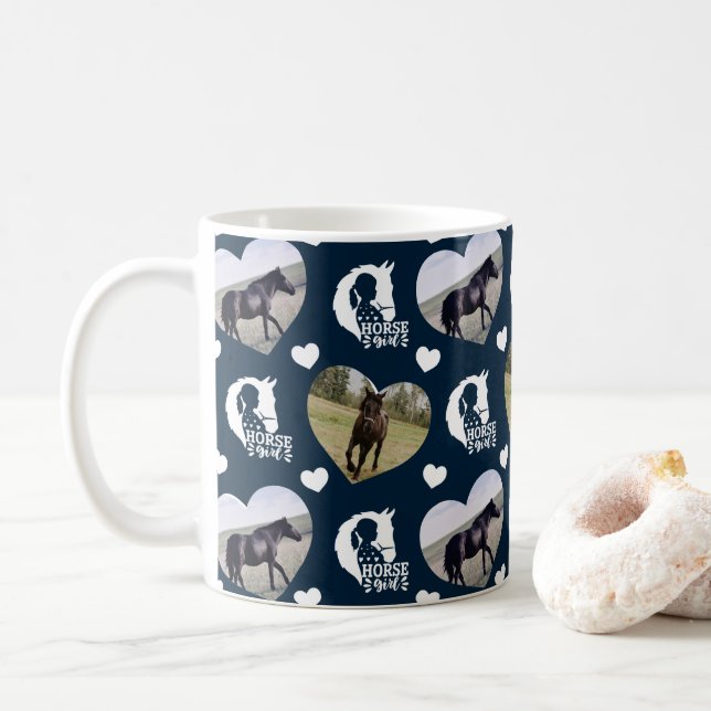 Navy Blue Horse Girl Hearts Photo  Coffee Mug (With Donut)