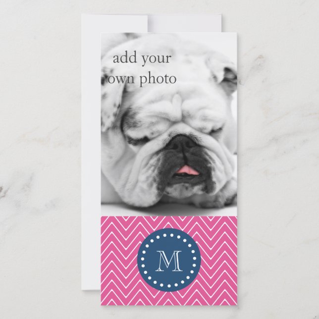 Navy Blue, Hot Pink Chevron Pattern, Your Monogram (Front)