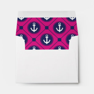 Navy Blue Hot Pink Nautical Anchor Envelopes