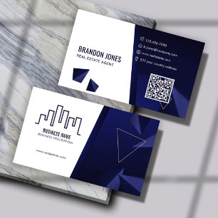 Navy Blue House Logo, Real Estate Agent, QR Code Business Card