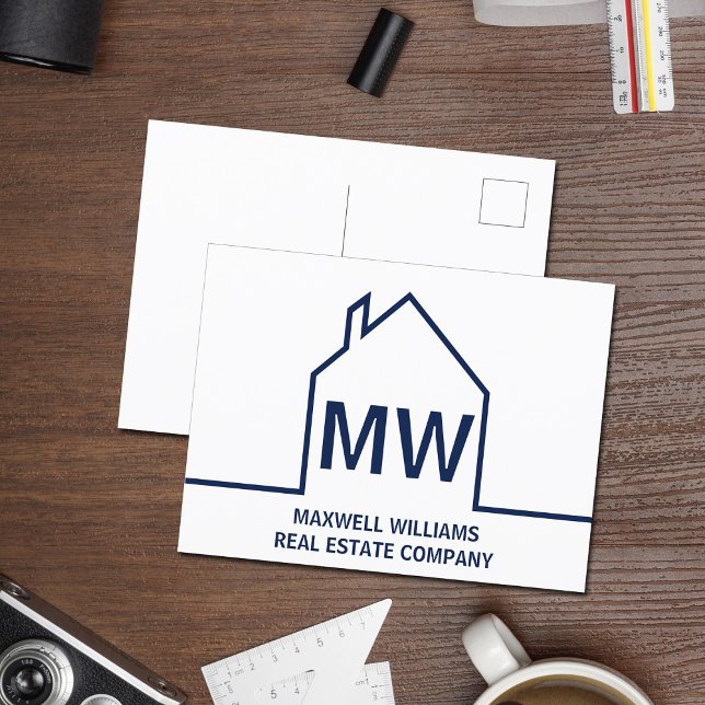 Navy Blue House Real Estate Company Marketing Postcard (Creator Uploaded)