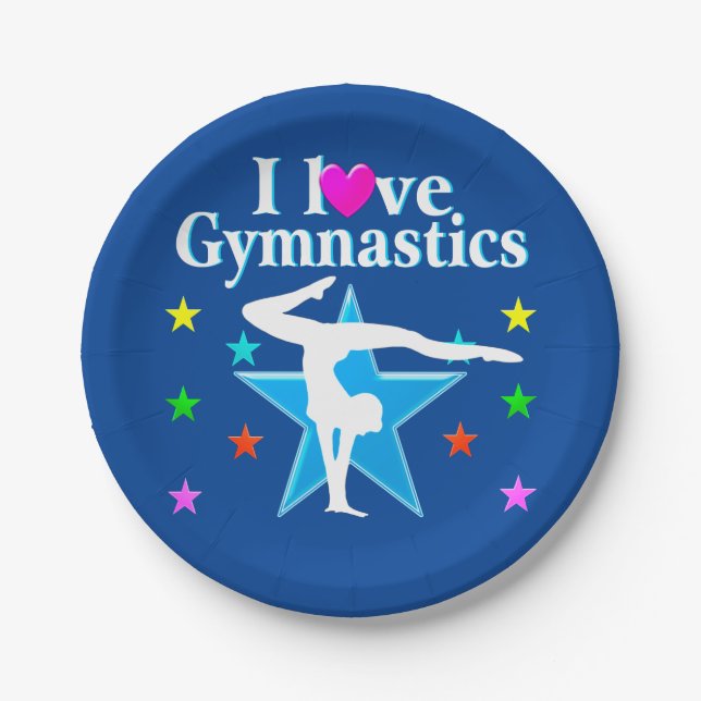 NAVY BLUE I LOVE GYMNASTICS PAPER PLATES (Front)