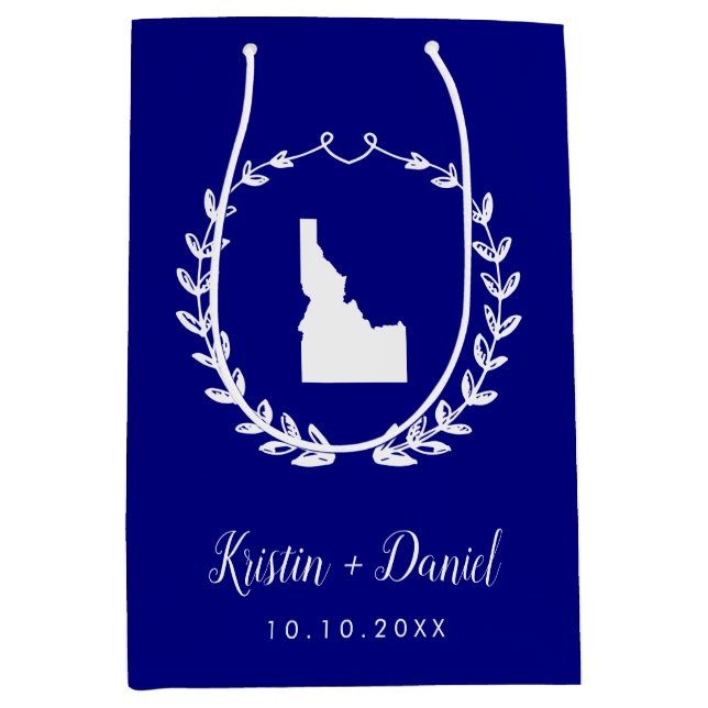 Navy Blue Idaho Map Wedding Welcome Swag Medium Gift Bag (Front)