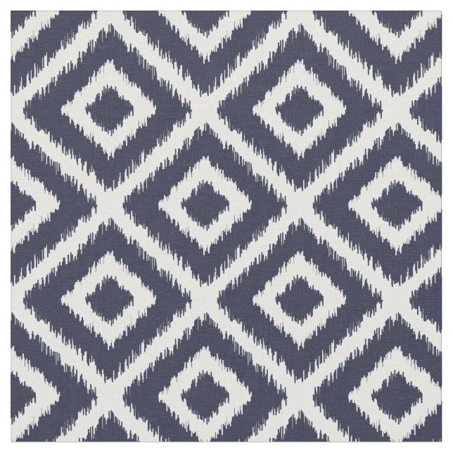 Navy Blue Ikat Diamonds Fabric (Close Up)