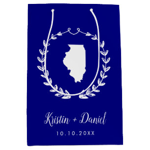Navy Blue Illinois Map Wedding Welcome Swag Medium Gift Bag