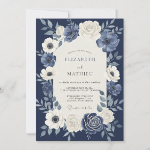 Navy Blue Imperial Botanical Wedding Invitation