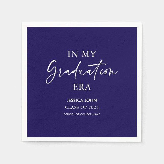 Navy blue In my graduation era funny Graduation  Napkin (Front)