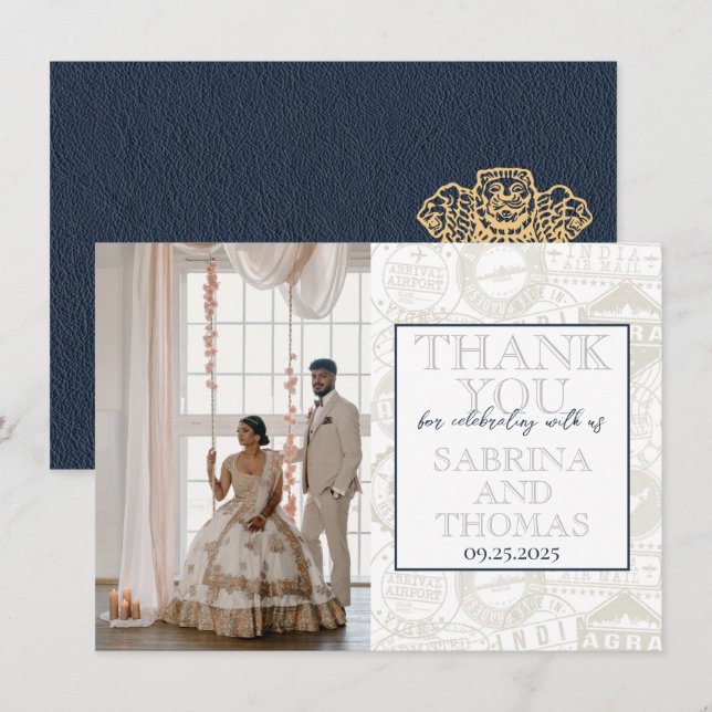 Navy Blue India Wedding Photo Thank You (Front/Back)