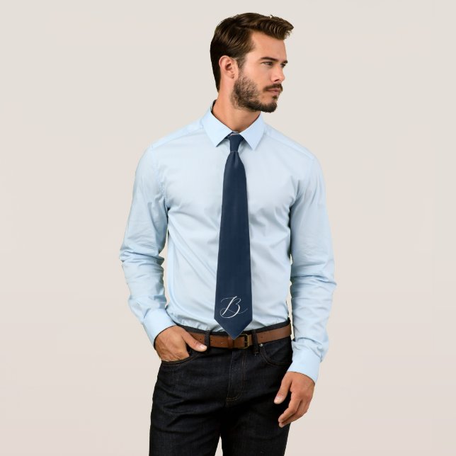 Navy Blue Initials Trendy Monogram Monogrammed  Tie (In Situ)