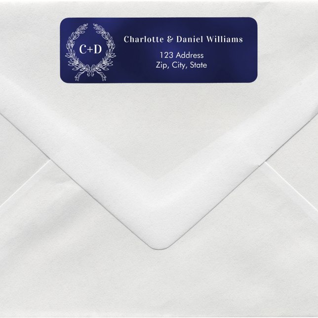 Navy blue initials wreath wedding return address (Creator Uploaded)