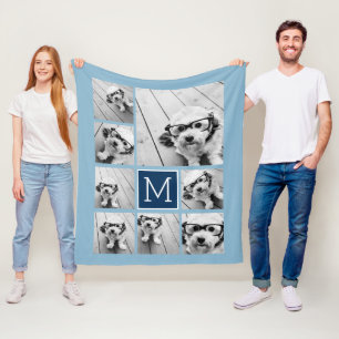 Navy Blue Instagram 8 Photo Collage CAN edit COLOR Fleece Blanket