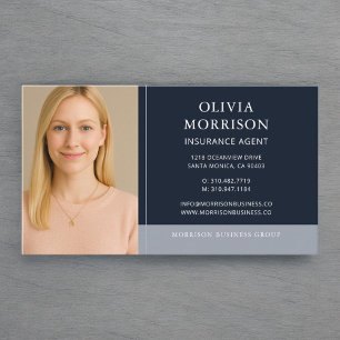 Navy Blue Insurance Agent Photo Business Card