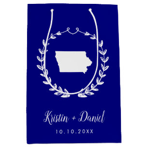 Navy Blue Iowa Map Wedding Welcome Swag Medium Gift Bag