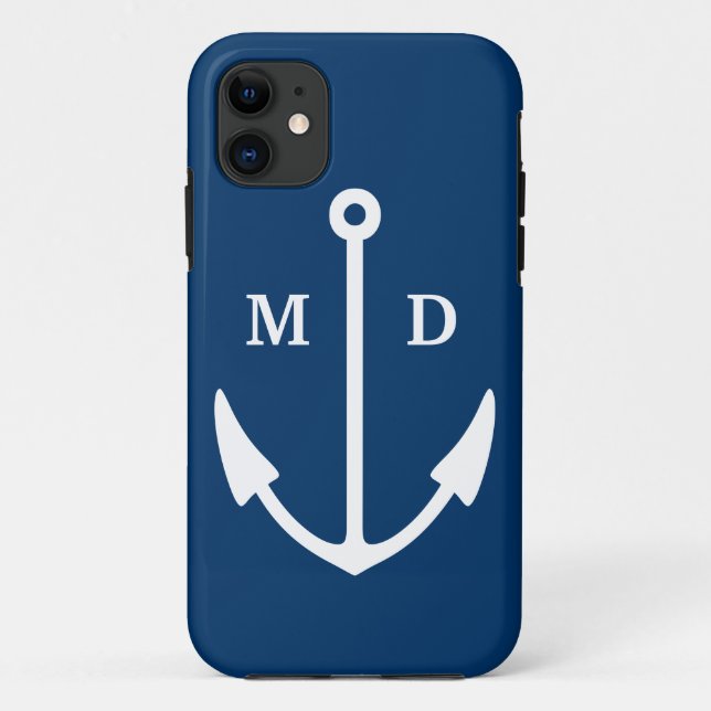 Navy blue iPhone case with boat anchor monogram (Back)