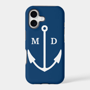 Navy blue iPhone case with boat anchor monogram