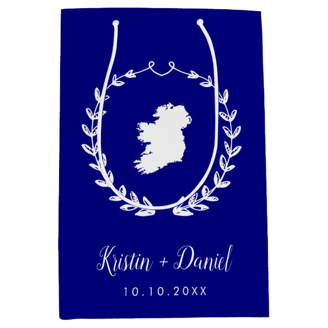 Navy Blue Ireland Map Wedding Welcome Swag Medium Gift Bag (Front)